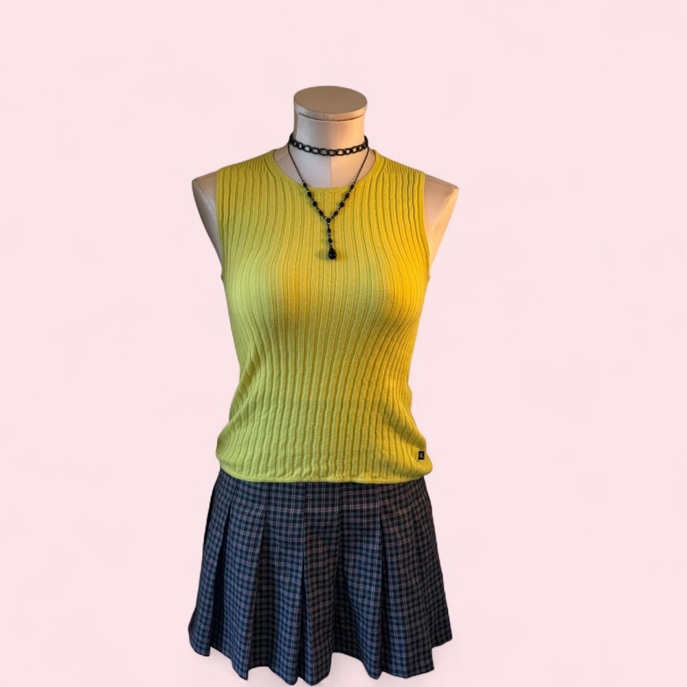 Calvin Klein ribbed‎ knit sleeveless top vibrant lime green